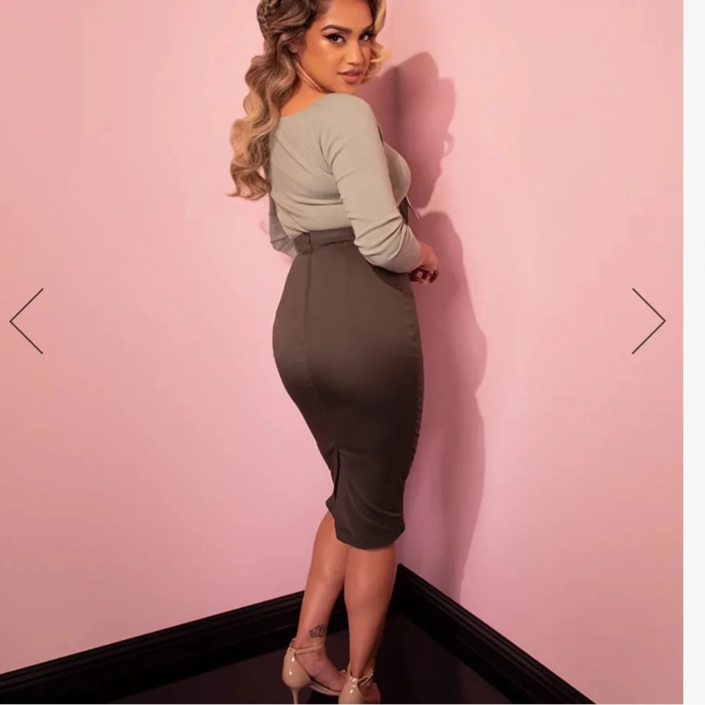 Vixen By Micheline Pitt Pencil Dark Green Skirt - Picture 9 of 14